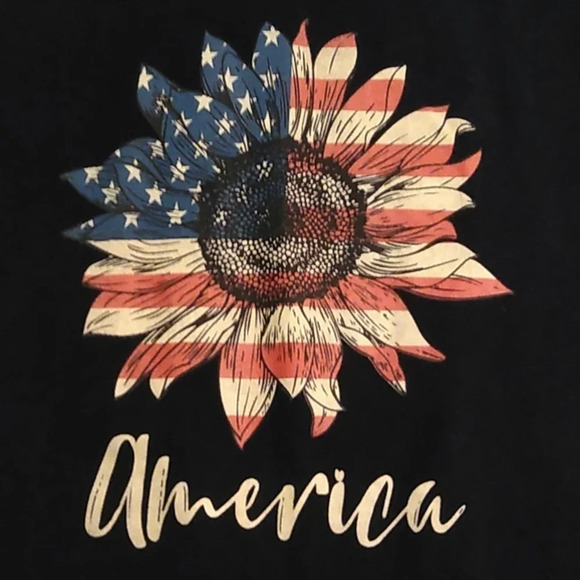 CANVAS AMERICA SUNFLOWER FLAG PATRIOTIC TEE SHIRT 100% COTTON - Picture 7 of 7